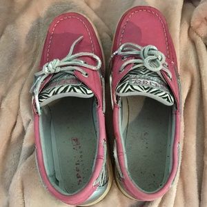 Girls pink zebra sequined Sperry shoes